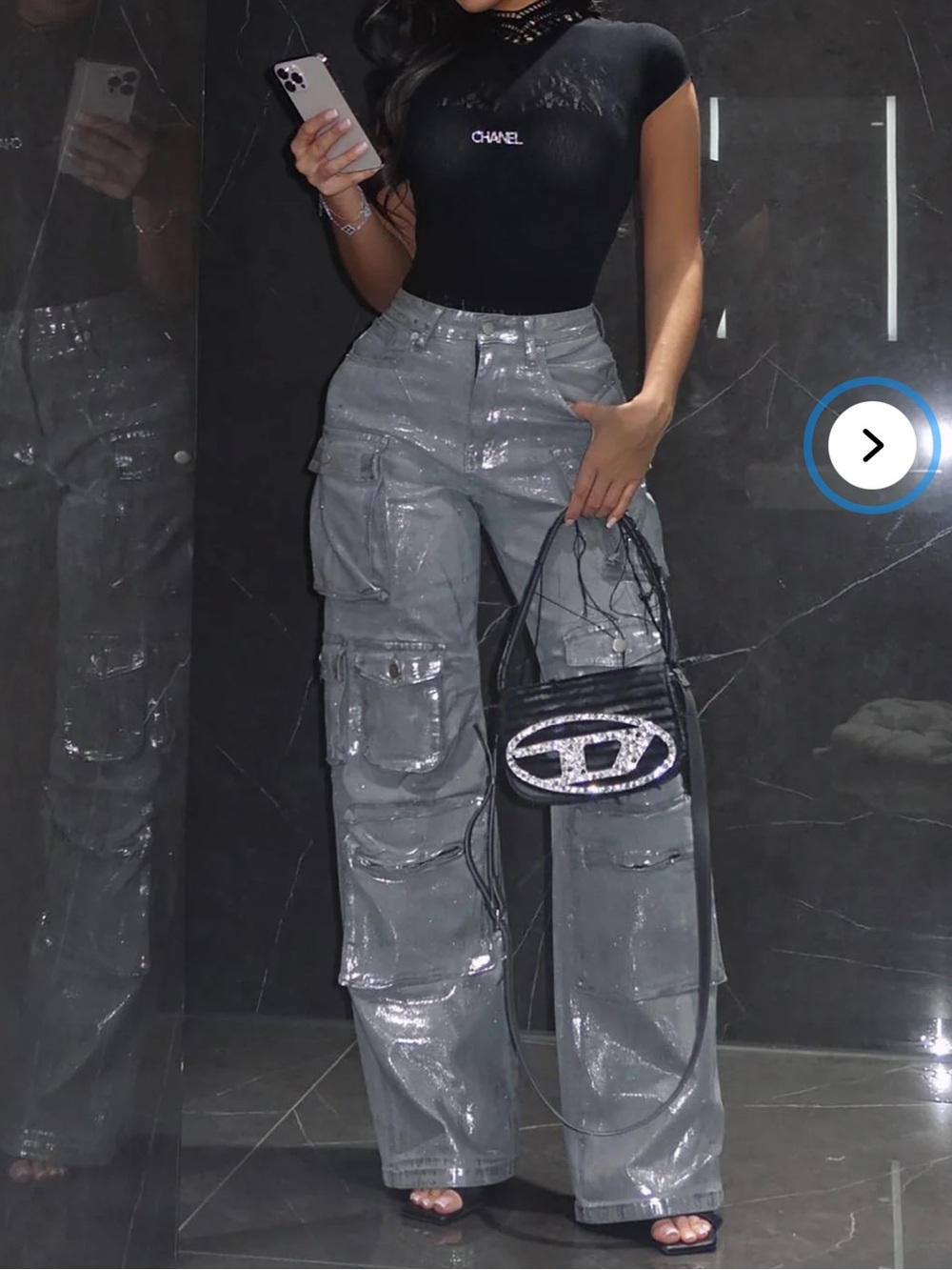 Silver Metallic Cargo Pants